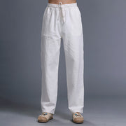 Buddha Stones Casual Plain Color Drawstring Linen Men's Pants With Pockets