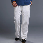 Buddha Stones Casual Plain Color Drawstring Linen Men's Pants With Pockets Men's Pants BS 7