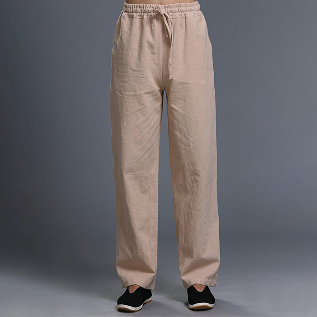 Buddha Stones Casual Plain Color Drawstring Linen Men's Pants With Pockets Men's Pants BS Bisque US/UK/AU38，EU48 (XL)