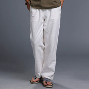 Buddha Stones Casual Plain Color Drawstring Linen Men's Pants With Pockets