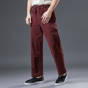 Buddha Stones Casual Plain Color Drawstring Linen Men's Pants With Pockets Men's Pants BS 18