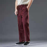 Buddha Stones Casual Plain Color Drawstring Linen Men's Pants With Pockets Men's Pants BS Maroon US/UK/AU38，EU48 (XL)