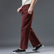 Buddha Stones Casual Plain Color Drawstring Linen Men's Pants With Pockets Men's Pants BS 17