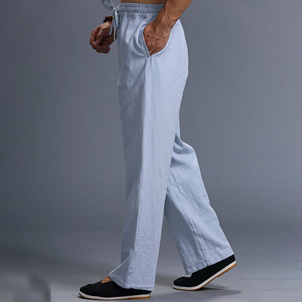 Buddha Stones Casual Plain Color Drawstring Linen Men's Pants With Pockets Men's Pants BS 37