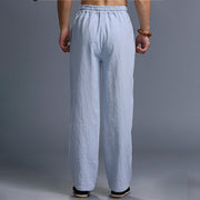 Buddha Stones Casual Plain Color Drawstring Linen Men's Pants With Pockets Men's Pants BS 35