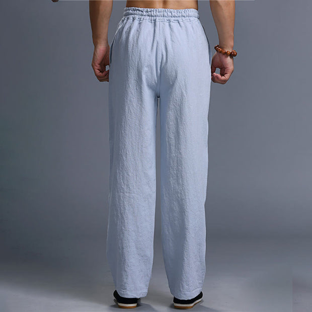 Buddha Stones Casual Plain Color Drawstring Linen Men's Pants With Pockets Men's Pants BS 35