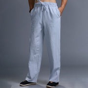 Buddha Stones Casual Plain Color Drawstring Linen Men's Pants With Pockets Men's Pants BS 36