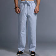 Buddha Stones Casual Plain Color Drawstring Linen Men's Pants With Pockets