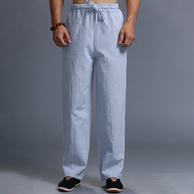 Buddha Stones Casual Plain Color Drawstring Linen Men's Pants With Pockets Men's Pants BS LightSteelBlue US/UK/AU38，EU48 (XL)