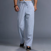 Buddha Stones Casual Plain Color Drawstring Linen Men's Pants With Pockets Men's Pants BS 32