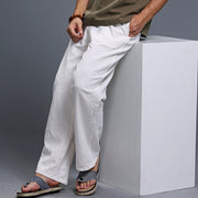 Buddha Stones Casual Plain Color Drawstring Linen Men's Pants With Pockets Men's Pants BS 11