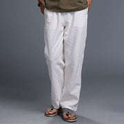 Buddha Stones Casual Plain Color Drawstring Linen Men's Pants With Pockets