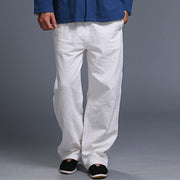 Buddha Stones Casual Plain Color Drawstring Linen Men's Pants With Pockets Men's Pants BS 8