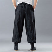 Buddha Stones Solid Color Front Zipper Ramie Linen Men's Pants With Pockets