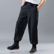 Buddha Stones Solid Color Front Zipper Ramie Linen Men's Pants With Pockets Men's Pants BS 2