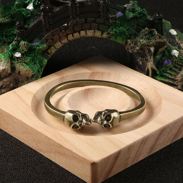 Buddha Stones The Lord Of The Corpse Forest Copper Double Skull Keep Away Evil Spirits Cuff Bracelet Bangle