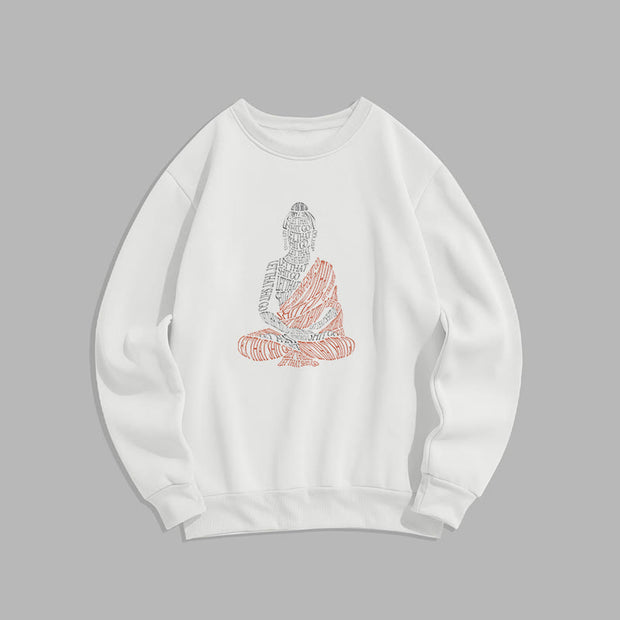 Buddha Stones Meditating Buddha Lines Pattern Fleece Lined Sweatshirt