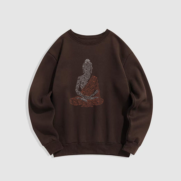 Buddha Stones Meditating Buddha Lines Pattern Fleece Lined Sweatshirt