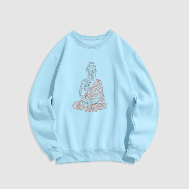 Buddha Stones Meditating Buddha Lines Pattern Fleece Lined Sweatshirt