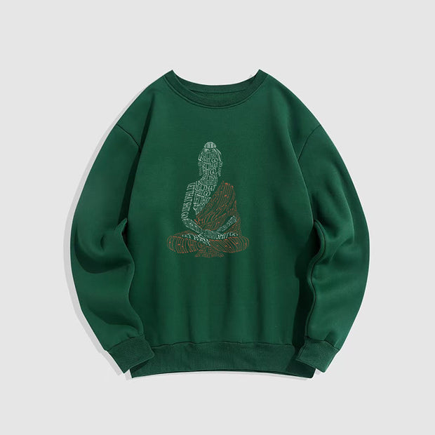 Buddha Stones Meditating Buddha Lines Pattern Fleece Lined Sweatshirt