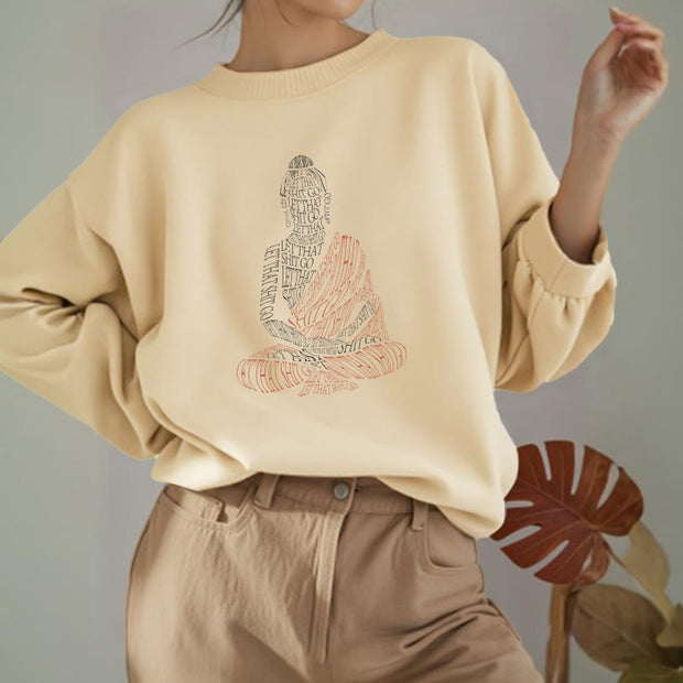 Buddha Stones Meditating Buddha Lines Pattern Fleece Lined Sweatshirt