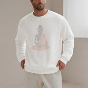 Buddha Stones Meditating Buddha Lines Pattern Fleece Lined Sweatshirt