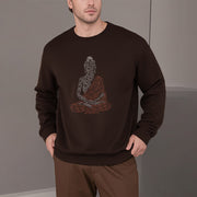 Buddha Stones Meditating Buddha Lines Pattern Fleece Lined Sweatshirt