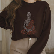 Buddha Stones Meditating Buddha Lines Pattern Fleece Lined Sweatshirt