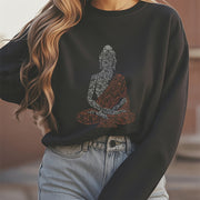 Buddha Stones Meditating Buddha Lines Pattern Fleece Lined Sweatshirt