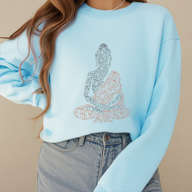 Buddha Stones Meditating Buddha Lines Pattern Fleece Lined Sweatshirt