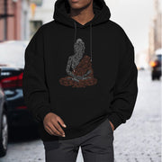 Buddha Stones Meditating Buddha Lines Pattern Fleece Lined Hoodie