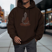 Buddha Stones Meditating Buddha Lines Pattern Fleece Lined Hoodie