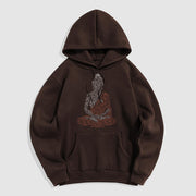 Buddha Stones Meditating Buddha Lines Pattern Fleece Lined Hoodie