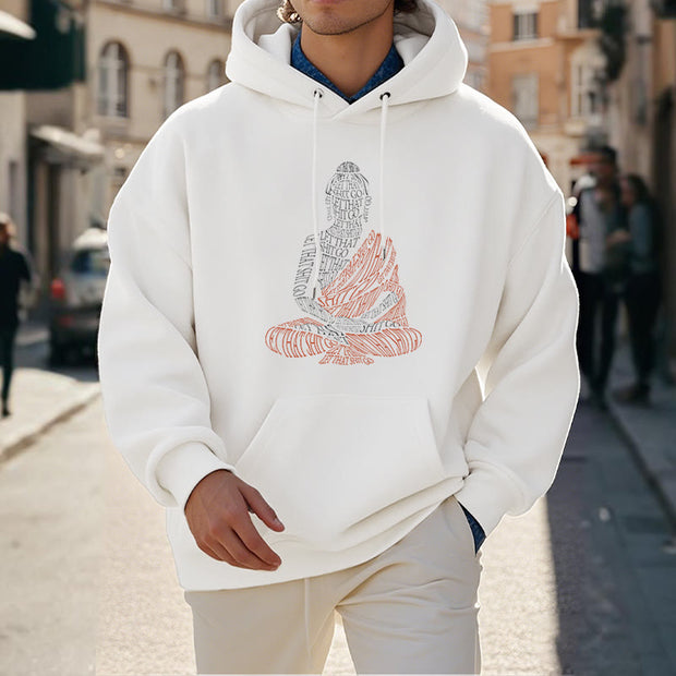 Buddha Stones Meditating Buddha Lines Pattern Fleece Lined Hoodie