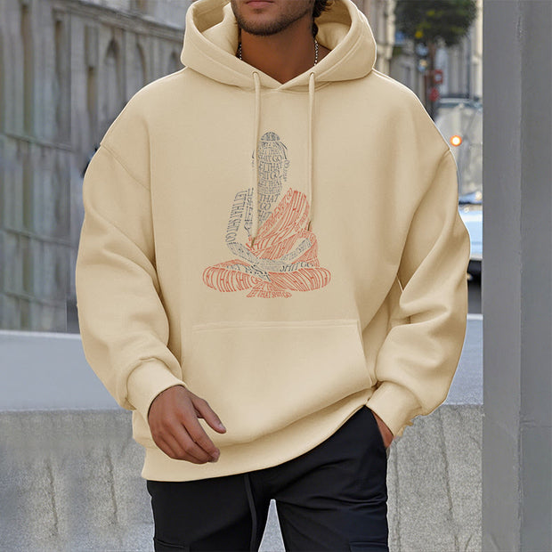 Buddha Stones Meditating Buddha Lines Pattern Fleece Lined Hoodie