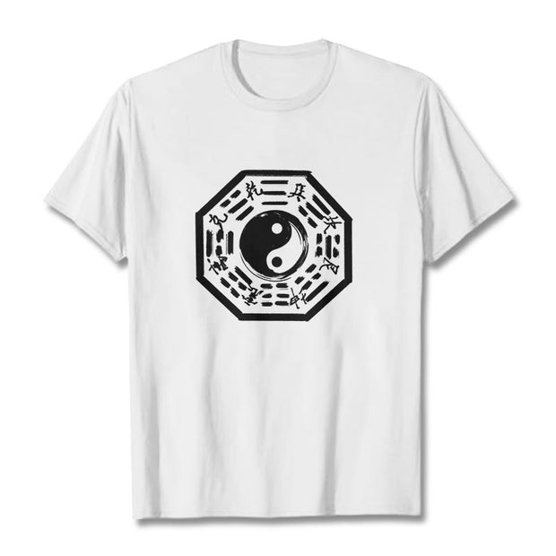 Buddha Stones Ba Gua Pattern Cotton Tee T-shirt T-Shirts BS White 2XL