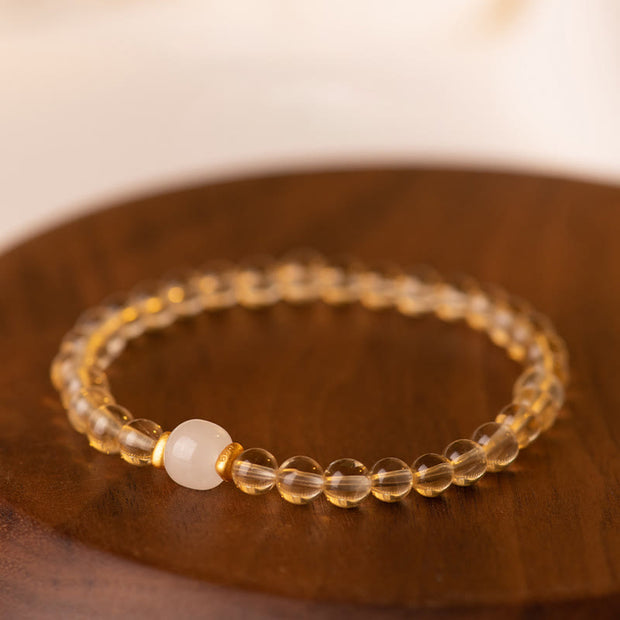 Buddha Stones Small Citrine Jade Beads Prosperity Bracelet Bracelet BS 4mm Citrine&White Jade(Wrist Circumference: 14-17cm)