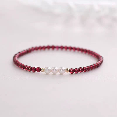 Buddha Stones Natural Small Garnet Pearl Beads Protection Bracelet Bracelet BS 3mm Garnet(Wrist Circumference: 14-16cm)