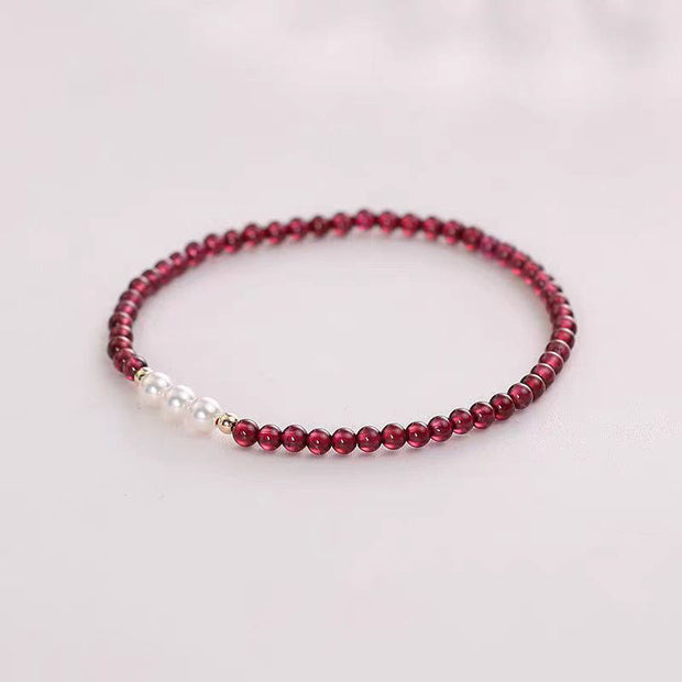 Buddha Stones Natural Small Garnet Pearl Beads Protection Bracelet Bracelet BS 4mm Garnet(Wrist Circumference: 14-16cm)