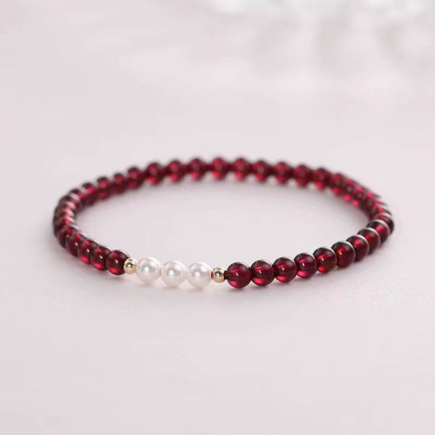 Buddha Stones Natural Small Garnet Pearl Beads Protection Bracelet Bracelet BS 4