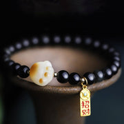 Buddha Stones Black Obsidian Cat Paw Bodhi Seed Lucky Fortune Charm Purification Bracelet Bracelet BS 6mm Black Obsidian(Wrist Circumference: 14-16cm)