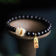 Buddha Stones Black Obsidian Cat Paw Bodhi Seed Lucky Fortune Charm Purification Bracelet Bracelet BS 1