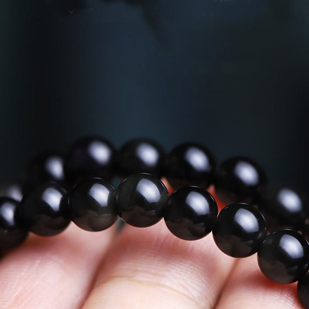 FREE Today: Lucky Fortune Black Obsidian Cat Paw Bodhi Seed Charm Bracelet