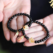 FREE Today: Lucky Fortune Black Obsidian Cat Paw Bodhi Seed Charm Bracelet