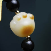 FREE Today: Lucky Fortune Black Obsidian Cat Paw Bodhi Seed Charm Bracelet