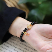 FREE Today: Lucky Fortune Black Obsidian Cat Paw Bodhi Seed Charm Bracelet