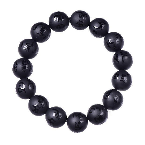 FREE Today: Fortune Support Natural Black Onyx Om Mani Padme Hum Carved Bracelet