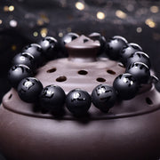 Buddha Stones Natural Black Onyx Om Mani Padme Hum Carved Protection Bracelet Bracelet BS 2