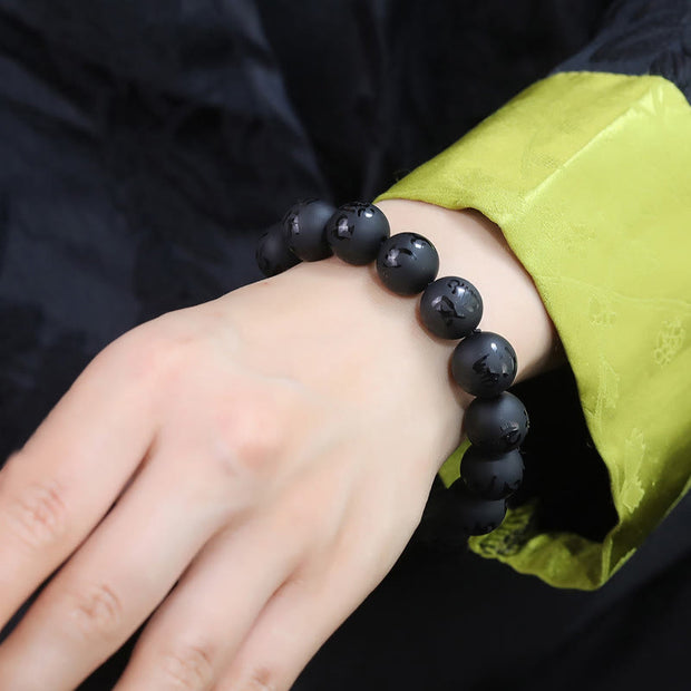 FREE Today: Fortune Support Natural Black Onyx Om Mani Padme Hum Carved Bracelet