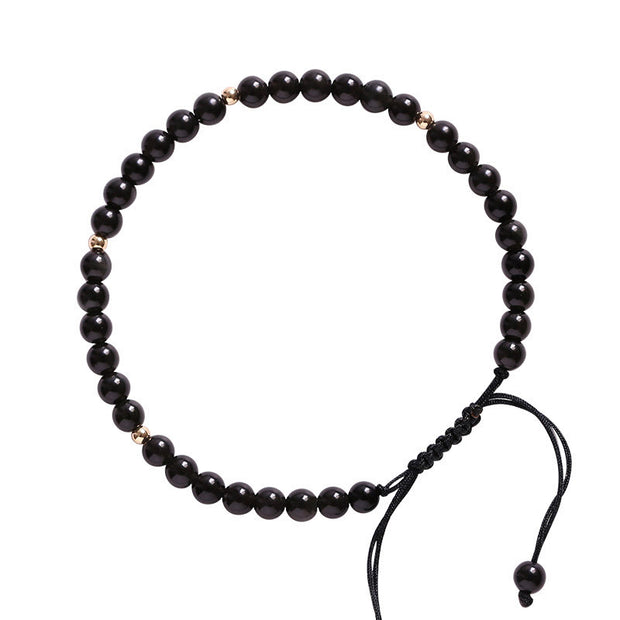 Buddha Stones Small Black Obsidian Beads Fulfillment Rope Bracelet